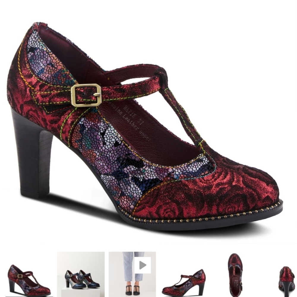 Chic Burgundy Floral Women's Heels